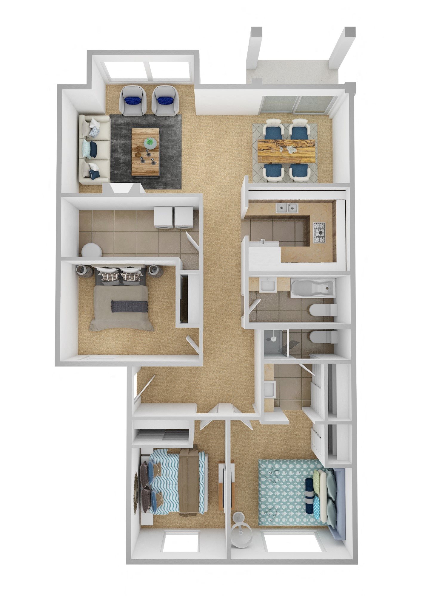 Yarrowood Highlands Apartments 3 Bedroom 2 Bath 3D Floor Plan Yarrowood Highlands Apartments 3 Bedroom 2 Bath 3D Floor Plan